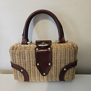 Vintage 1960's Straw Leather Handbag